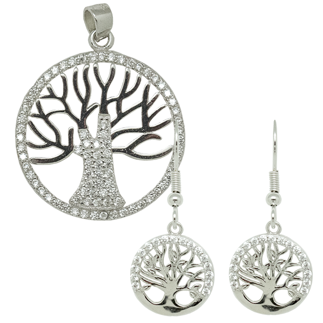 Sterling Silver and Zircon Tree of Life Set, Save 10%